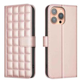 For iPhone 15 Pro Square Texture Leather Phone Case(Rose Gold)