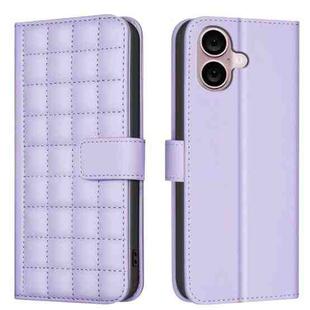 For iPhone 16 Square Texture Leather Phone Case(Purple)