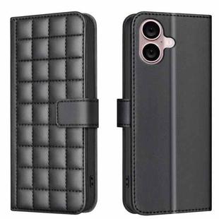 For iPhone 16 Square Texture Leather Phone Case(Black)