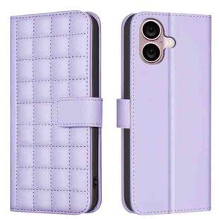 For iPhone 16 Plus Square Texture Leather Phone Case(Purple)