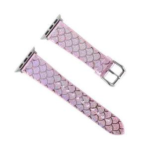 For Apple Watch 5 & 4 40mm / 3 & 2 & 1 38mm Discolor Glitter Fish Scale Texture Watch Band(Rose Pink)