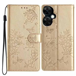 For OnePlus Nord CE 3 Lite 5G Butterfly Love Flower Embossed Leather Phone Case(Gold)