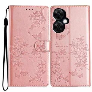 For OnePlus Nord CE 3 Lite 5G Butterfly Love Flower Embossed Leather Phone Case(Rose Gold)