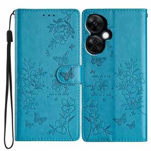 For OnePlus Nord CE 3 Lite 5G Butterfly Love Flower Embossed Leather Phone Case(Blue)