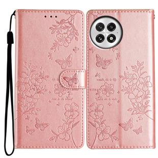 For OnePlus 13 Butterflies and Flowers Leather Phone Case(Rose Gold)