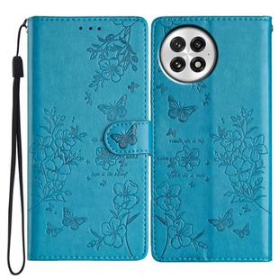 For OnePlus 13 Butterflies and Flowers Leather Phone Case(Blue)