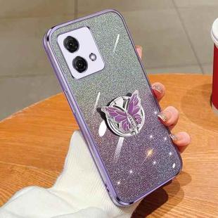 For Motorola Moto G84 Plated Gradient Glitter Butterfly Holder TPU Phone Case(Purple)