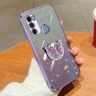 For Motorola Moto G60 Plated Gradient Glitter Butterfly Holder TPU Phone Case(Purple)