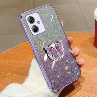 For Motorola Moto G54 Plated Gradient Glitter Butterfly Holder TPU Phone Case(Purple)