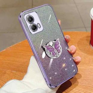 For Motorola Moto G53 5G Plated Gradient Glitter Butterfly Holder TPU Phone Case(Purple)