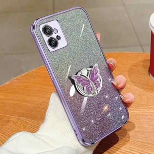 For Motorola Moto G32 Plated Gradient Glitter Butterfly Holder TPU Phone Case(Purple)