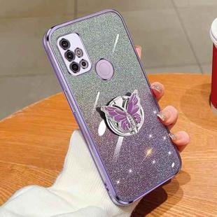 For Motorola Moto G30 Plated Gradient Glitter Butterfly Holder TPU Phone Case(Purple)