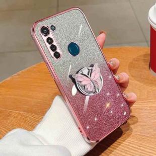 For Motorola Moto G8 Power Plated Gradient Glitter Butterfly Holder TPU Phone Case(Pink)