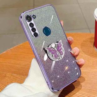 For Motorola Moto G8 Power Plated Gradient Glitter Butterfly Holder TPU Phone Case(Purple)