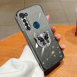 For Motorola Moto G8 Power Plated Gradient Glitter Butterfly Holder TPU Phone Case(Black)