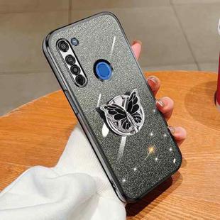 For Motorola Moto G8 Plated Gradient Glitter Butterfly Holder TPU Phone Case(Black)