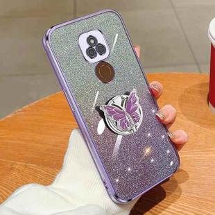 For Motorola Moto E7 Plus Plated Gradient Glitter Butterfly Holder TPU Phone Case(Purple)