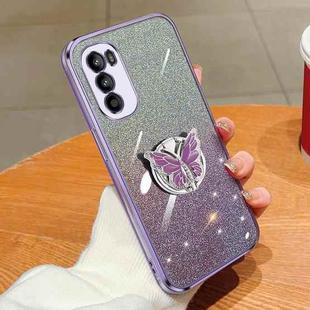 For Motorola Moto G52 Plated Gradient Glitter Butterfly Holder TPU Phone Case(Purple)