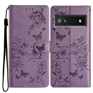 For Google Pixel 8a Butterfly Love Flower Embossed Leather Phone Case(Purple)