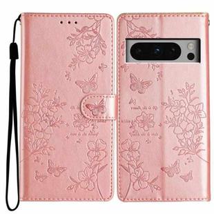 For Google Pixel 8 Pro Butterfly Love Flower Embossed Leather Phone Case(Rose Gold)