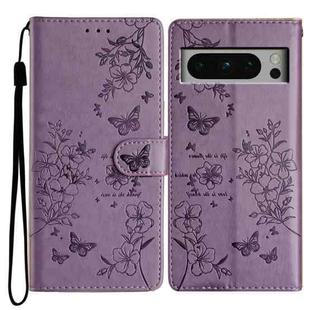 For Google Pixel 8 Pro Butterfly Love Flower Embossed Leather Phone Case(Purple)