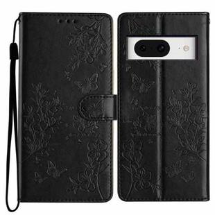 For Google Pixel 8 Butterflies and Flowers Leather Phone Case(Black)