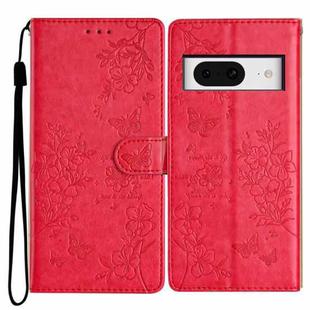 For Google Pixel 8 Butterfly Love Flower Embossed Leather Phone Case(Red)