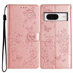 For Google Pixel 8 Butterfly Love Flower Embossed Leather Phone Case(Rose Gold)