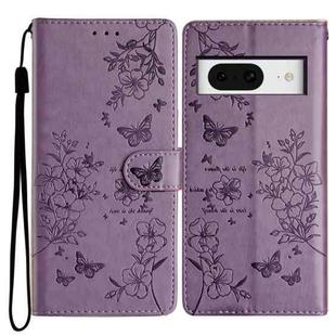 For Google Pixel 8 Butterfly Love Flower Embossed Leather Phone Case(Purple)