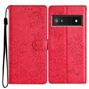 For Google Pixel 7a Butterfly Love Flower Embossed Leather Phone Case(Red)