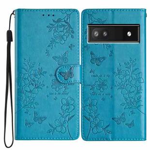For Google Pixel 7a Butterfly Love Flower Embossed Leather Phone Case(Blue)