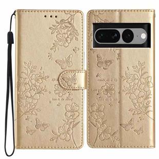 For Google Pixel 7 Pro 5G Butterfly Love Flower Embossed Leather Phone Case(Gold)