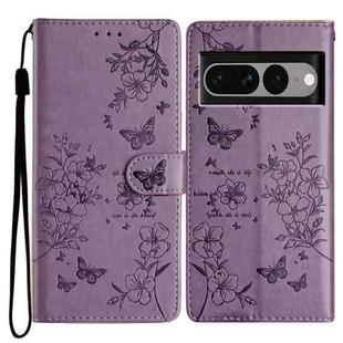 For Google Pixel 7 Pro 5G Butterflies and Flowers Leather Phone Case(Purple)