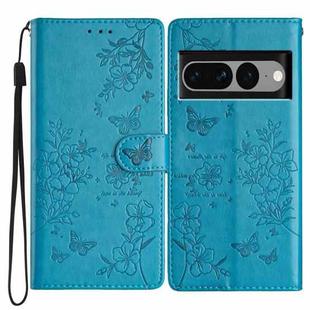 For Google Pixel 7 Pro 5G Butterfly Love Flower Embossed Leather Phone Case(Blue)