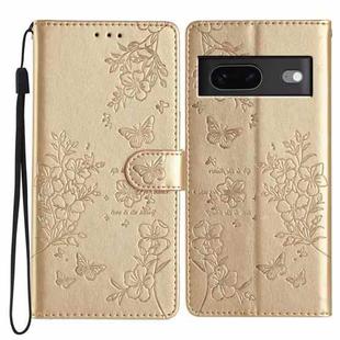 For Google Pixel 7 5G Butterfly Love Flower Embossed Leather Phone Case(Gold)