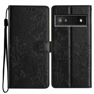 For Google Pixel 6a Butterfly Love Flower Embossed Leather Phone Case(Black)