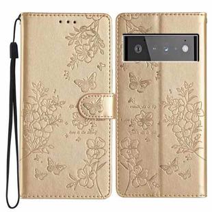 For Google Pixel 6 Butterfly Love Flower Embossed Leather Phone Case(Gold)