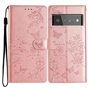 For Google Pixel 6 Butterfly Love Flower Embossed Leather Phone Case(Rose Gold)