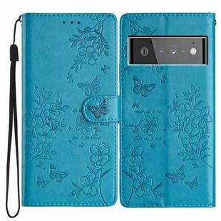 For Google Pixel 6 Butterfly Love Flower Embossed Leather Phone Case(Blue)