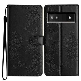 For Google Pixel 9a Butterflies and Flowers Leather Phone Case(Black)