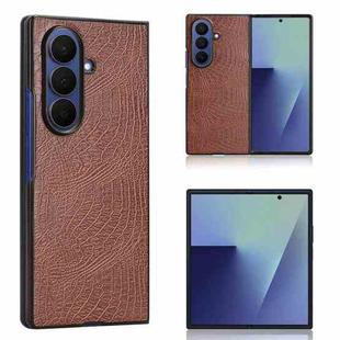 For Samsung Galaxy Z Fold7 5G Crocodile Texture Back Cover Phone Case(Brown)