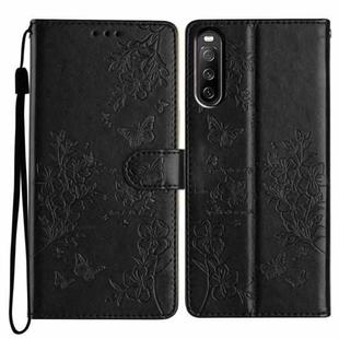 For Sony Xperia 10 V Butterfly Love Flower Embossed Leather Phone Case(Black)