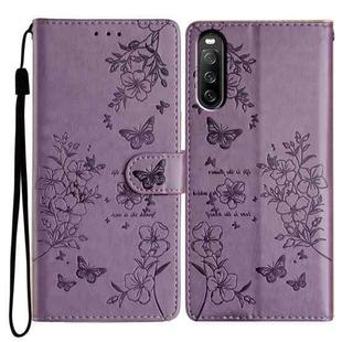 For Sony Xperia 10 V Butterfly Love Flower Embossed Leather Phone Case(Purple)