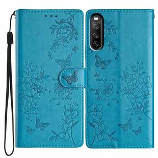 For Sony Xperia 10 V Butterfly Love Flower Embossed Leather Phone Case(Blue)