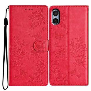 For Sony Xperia 5 V Butterfly Love Flower Embossed Leather Phone Case(Red)