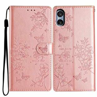 For Sony Xperia 5 V Butterfly Love Flower Embossed Leather Phone Case(Rose Gold)