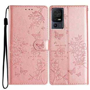 For TCL 40 SE Butterfly Love Flower Embossed Leather Phone Case(Rose Gold)