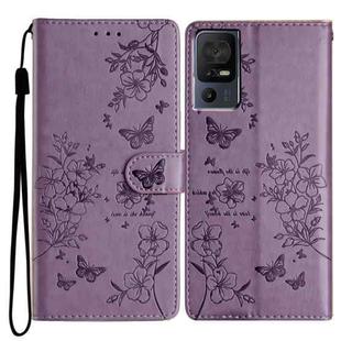 For TCL 40 SE Butterfly Love Flower Embossed Leather Phone Case(Purple)