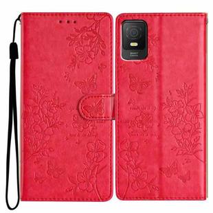 For TCL 403 Butterfly Love Flower Embossed Leather Phone Case(Red)