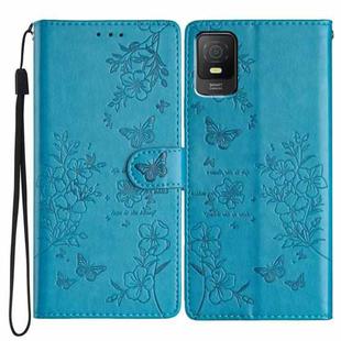 For TCL 403 Butterfly Love Flower Embossed Leather Phone Case(Blue)